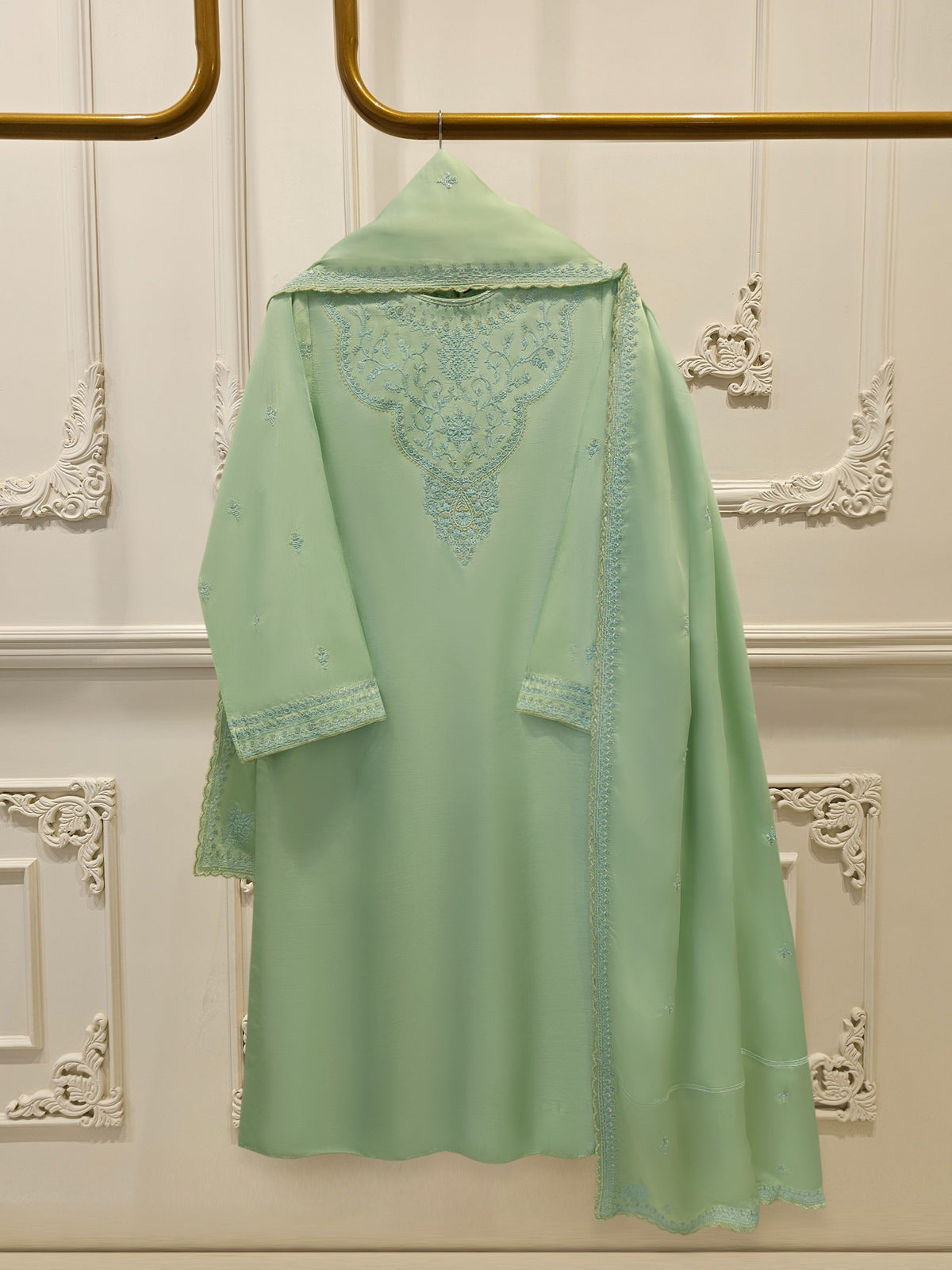3 Piece - Pure Embroidered Korean Silk  S114506