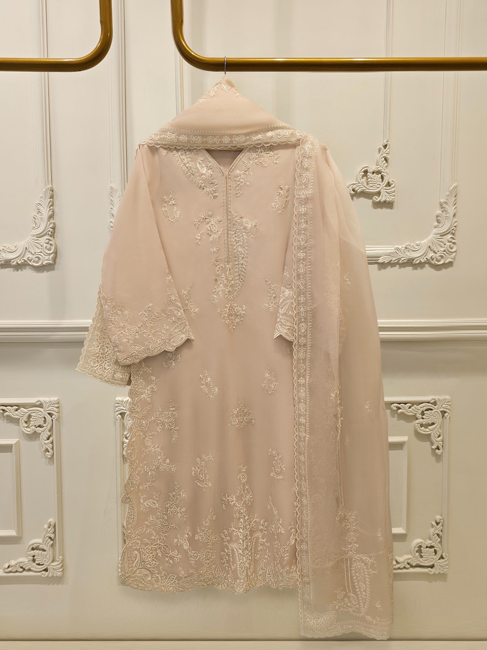 3 Piece - Pure Organza Embroidered Suit S114615