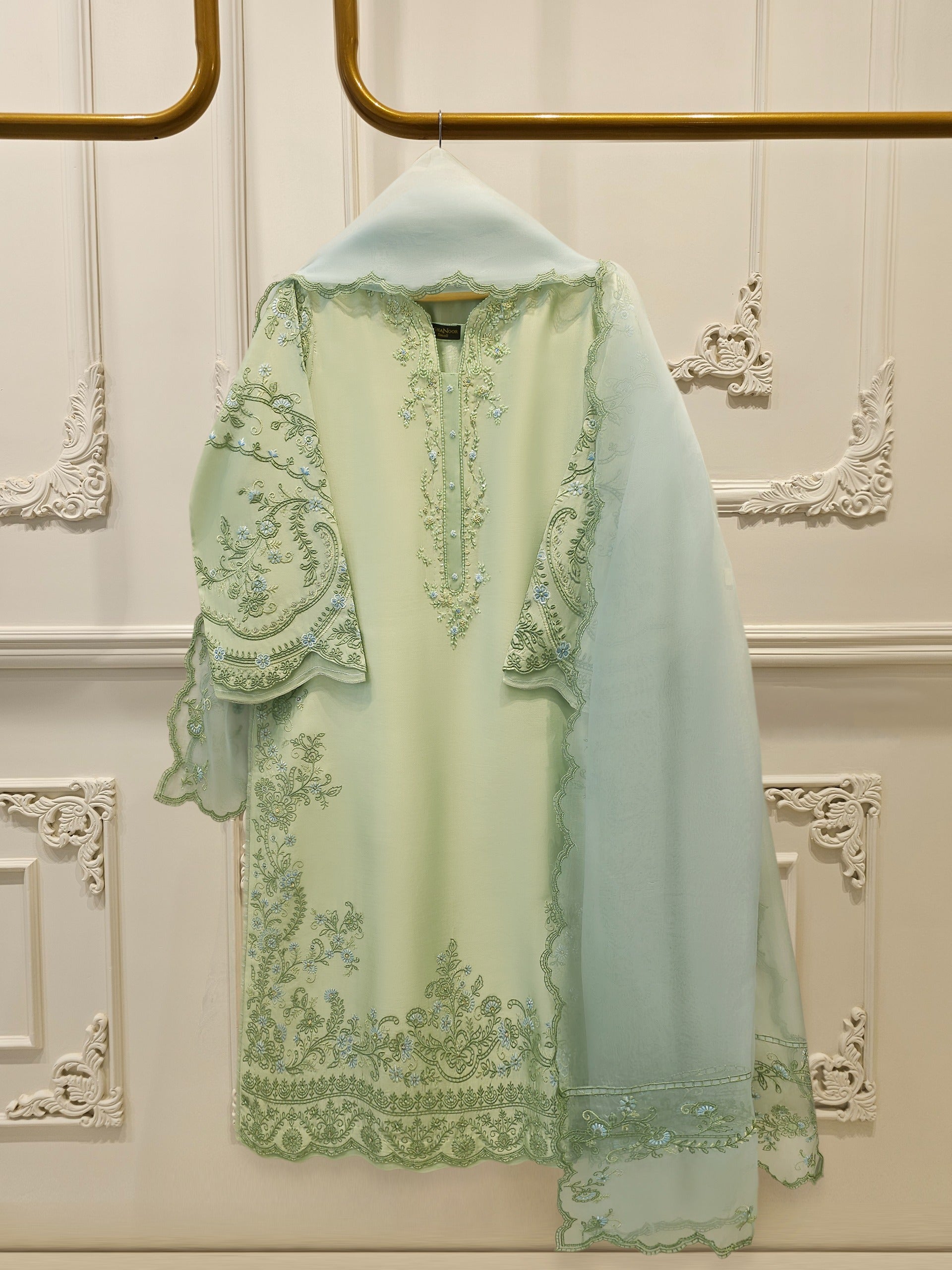 3 Piece- Pure  Sheesha Silk Embroidered Suit S115038