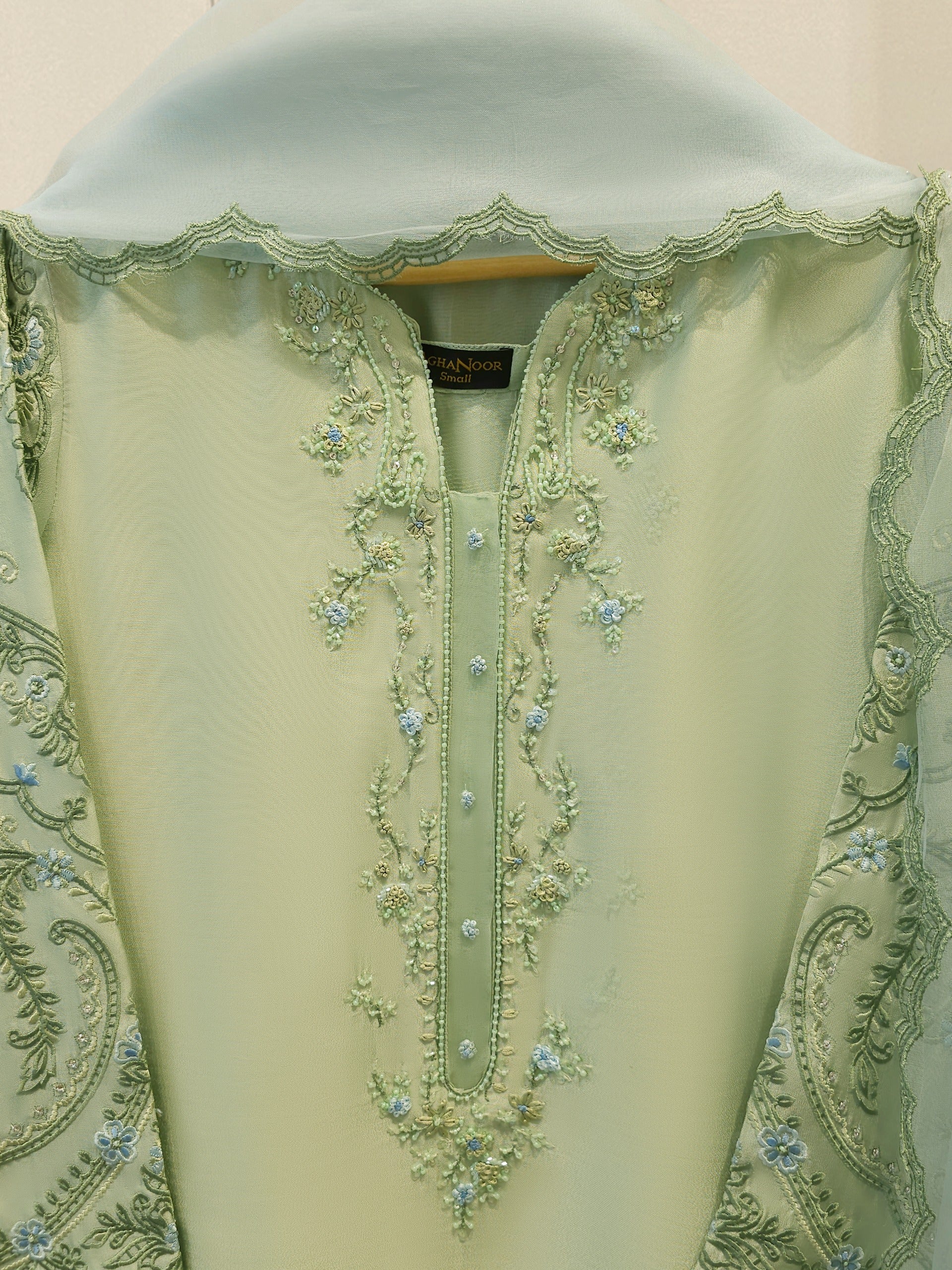 3 Piece- Pure  Sheesha Silk Embroidered Suit S115038