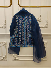 3 Piece- Pure  Sheesha Silk Embroidered Suit S115078
