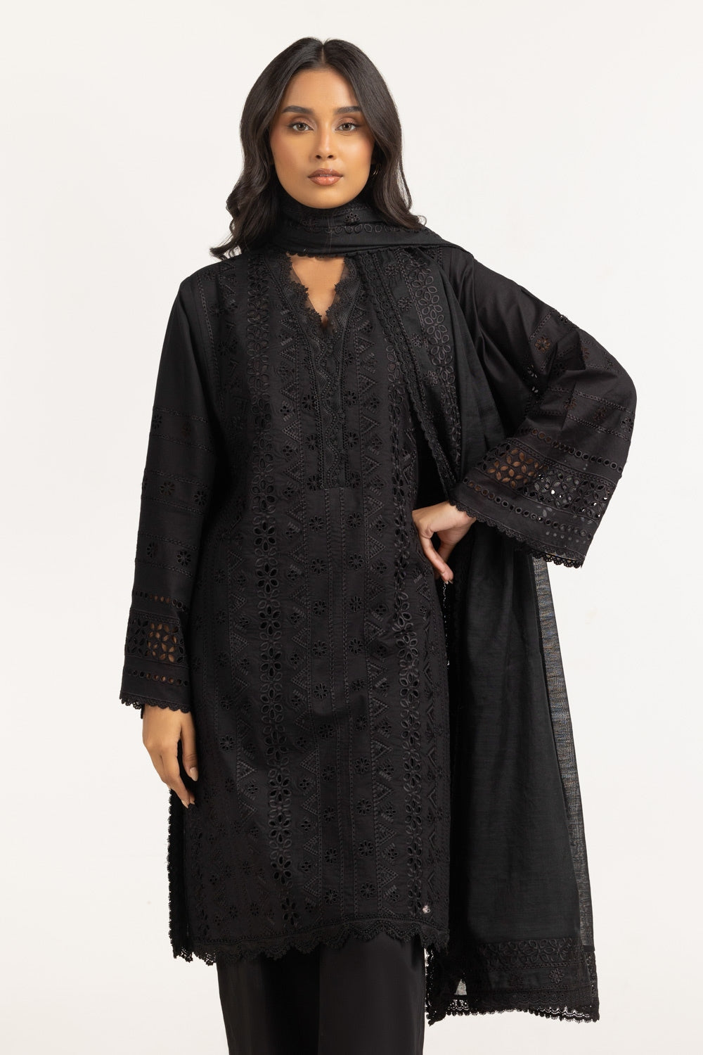Cambric Shifflie Embroidered Shirt And Dupatta