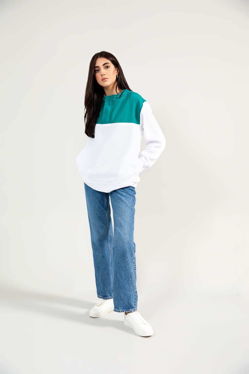 Quarter Zip Color Block Mock Neck Sweatshirt
