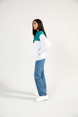 Quarter Zip Color Block Mock Neck Sweatshirt