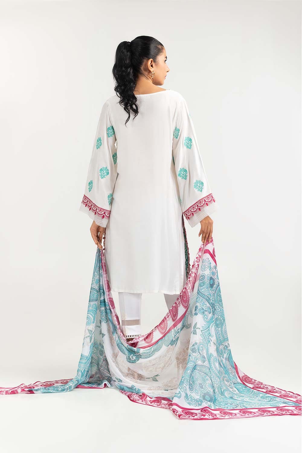 2 Piece Khadi Net Embroidered Shirt With Dupatta