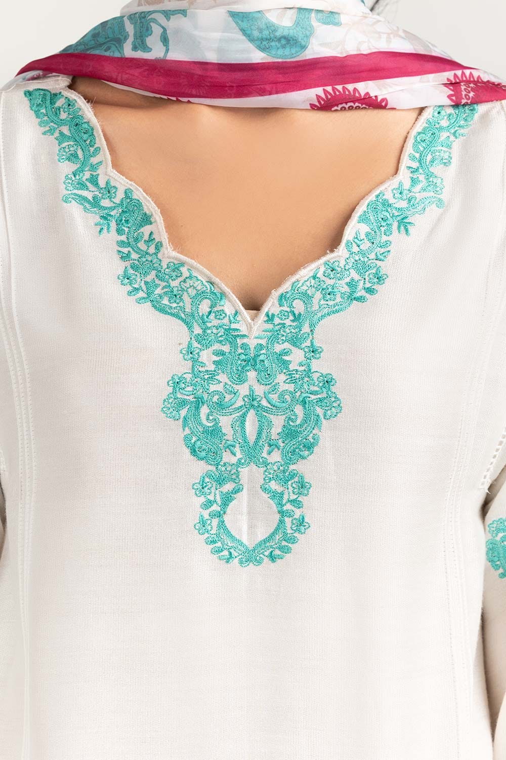 2 Piece Khadi Net Embroidered Shirt With Dupatta