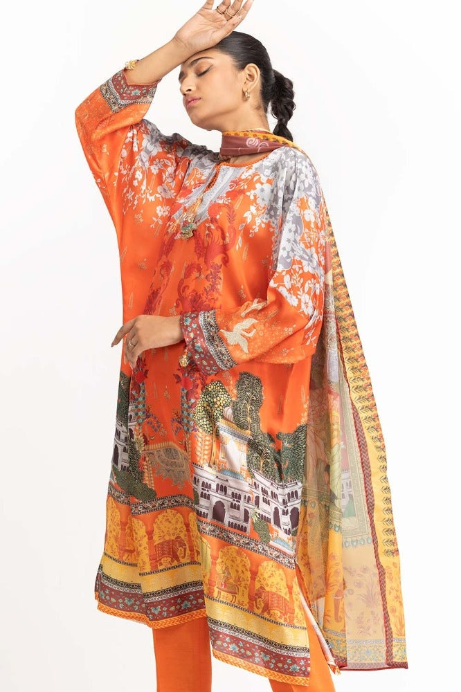 Digital Print Shamose Silk Embroidered Suit