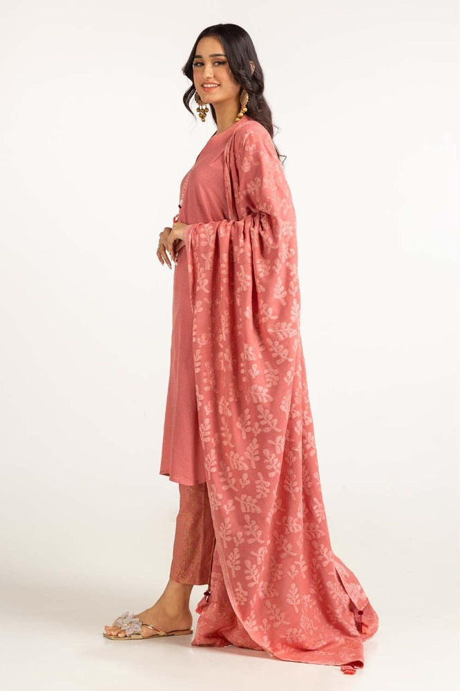 Dyed Acrylic Viscose Shirt With Yarn Dyed Velvet Dupatta