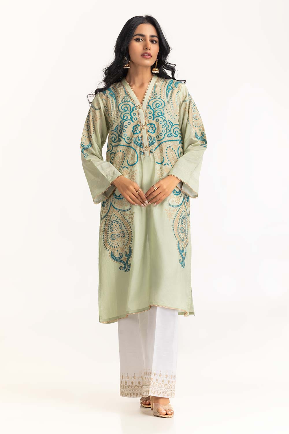 Dyed Cotton Silk Screen Printed Kurti