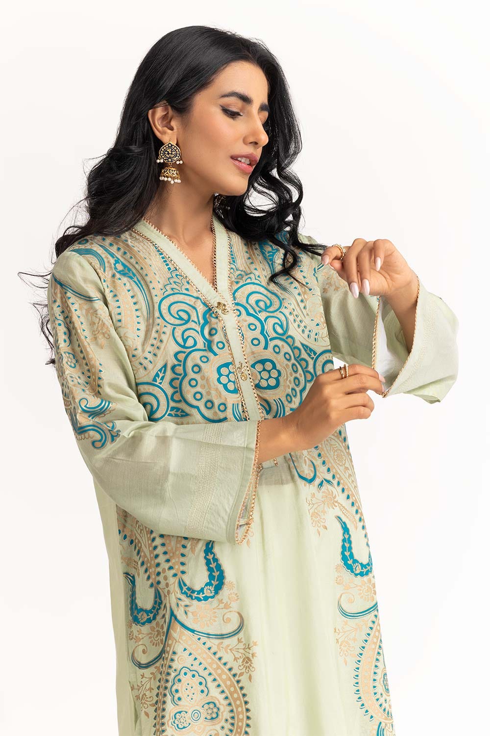 Dyed Cotton Silk Screen Printed Kurti