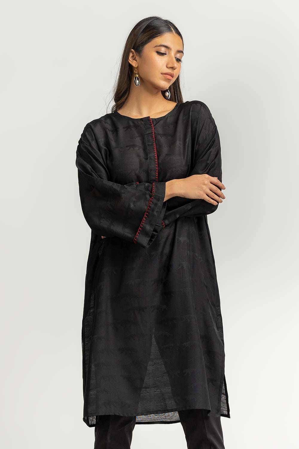 Dyed Self Jacquard Embelished Shirt