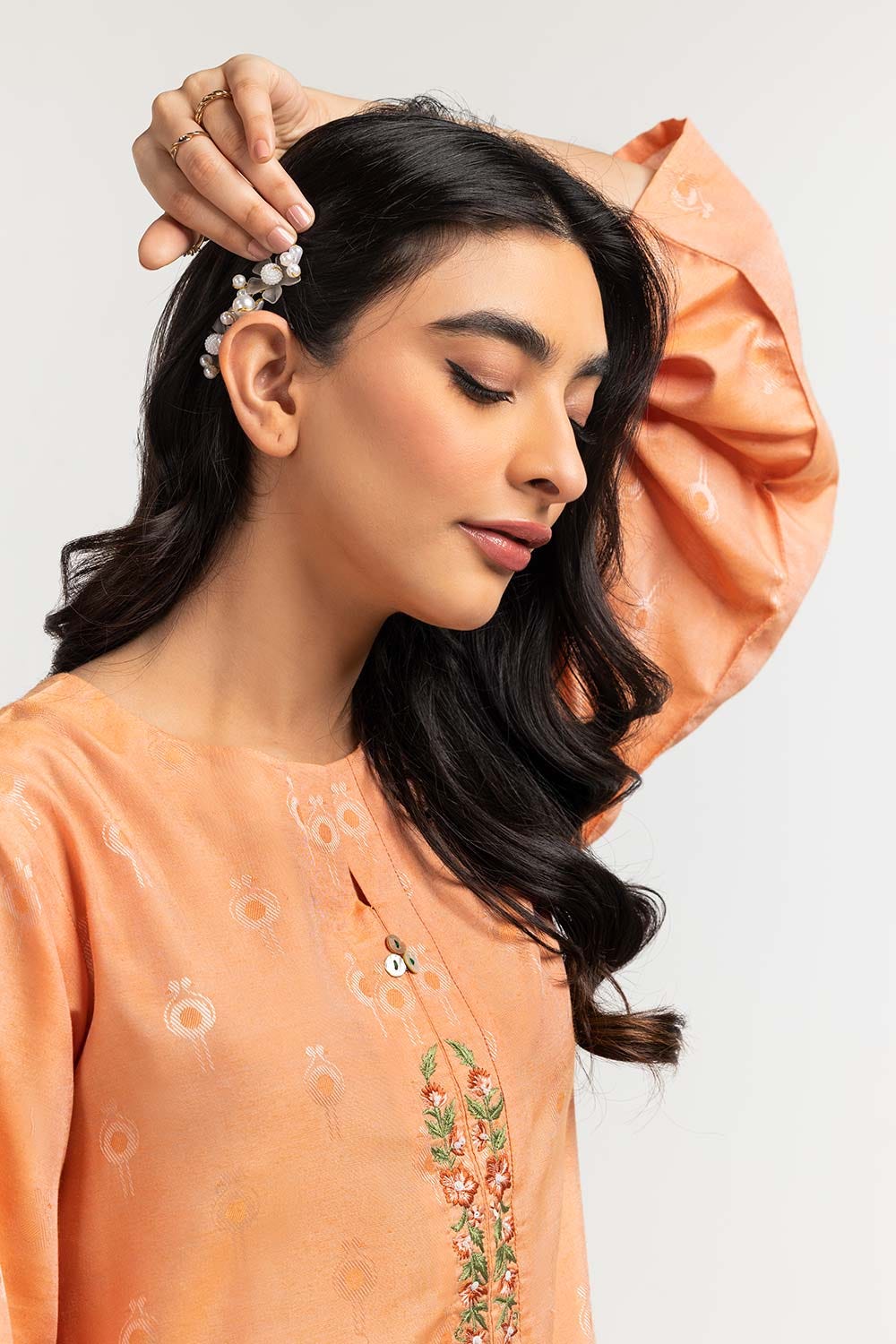 Dyed Self Jacquard Embroidered Shirt
