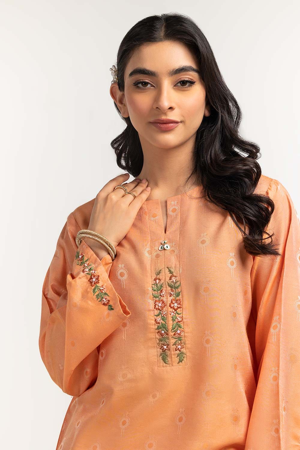 Dyed Self Jacquard Embroidered Shirt