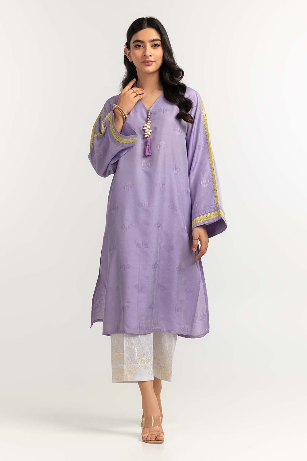 Dyed Self Jacquard Embroidered Shirt
