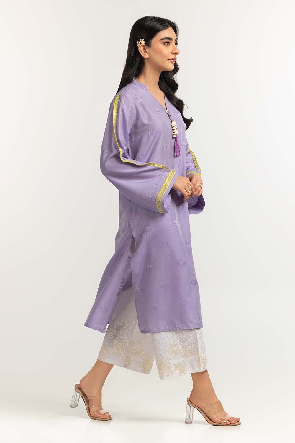 Dyed Self Jacquard Embroidered Shirt