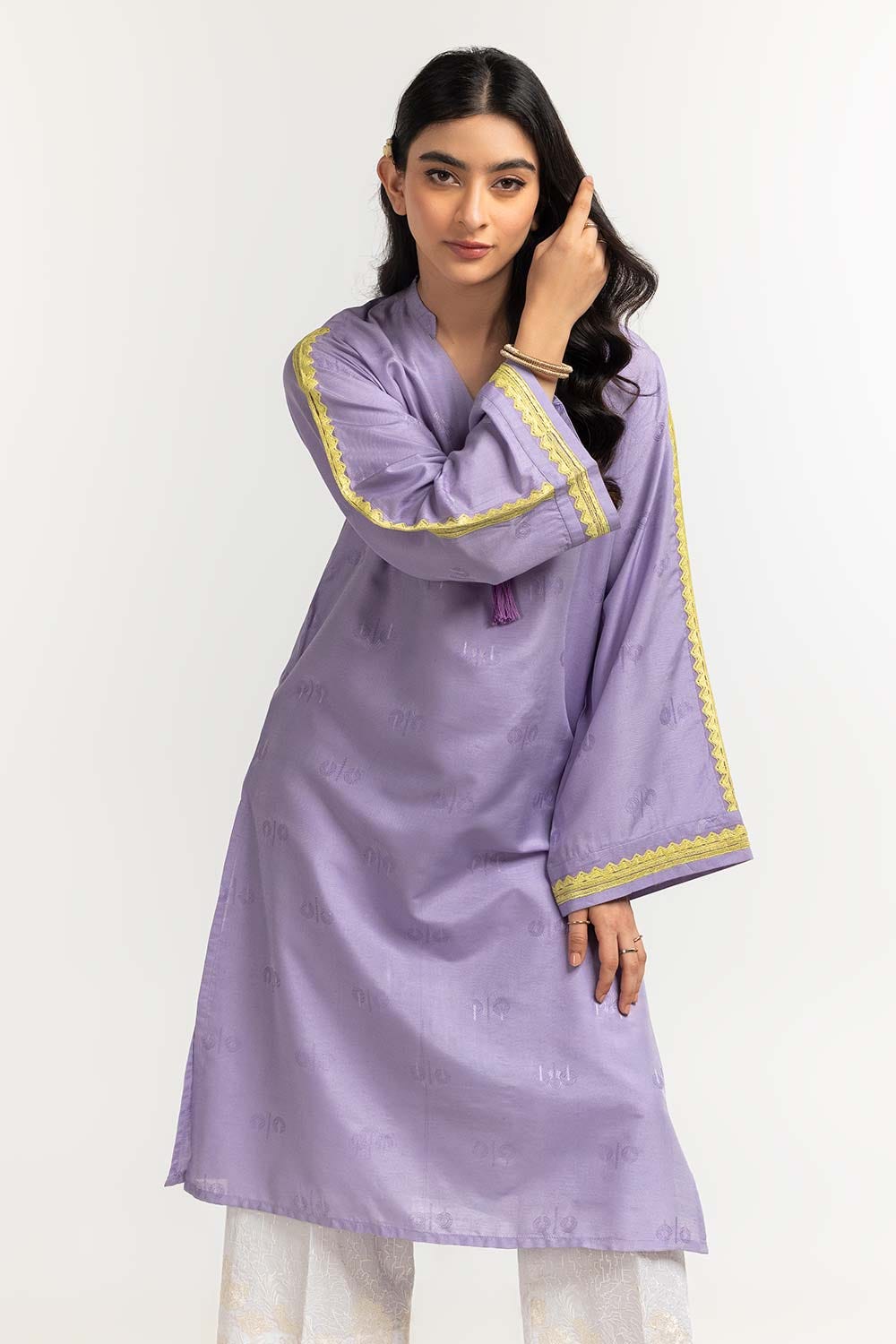 Dyed Self Jacquard Embroidered Shirt