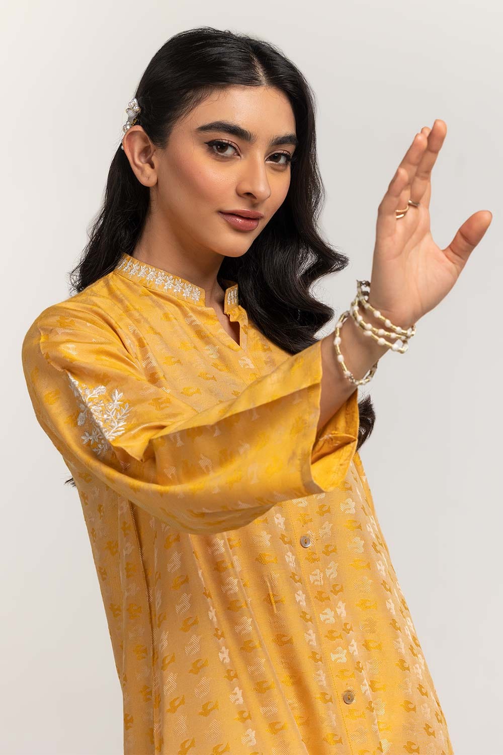 Dyed Self Jacquard Embroidered Shirt