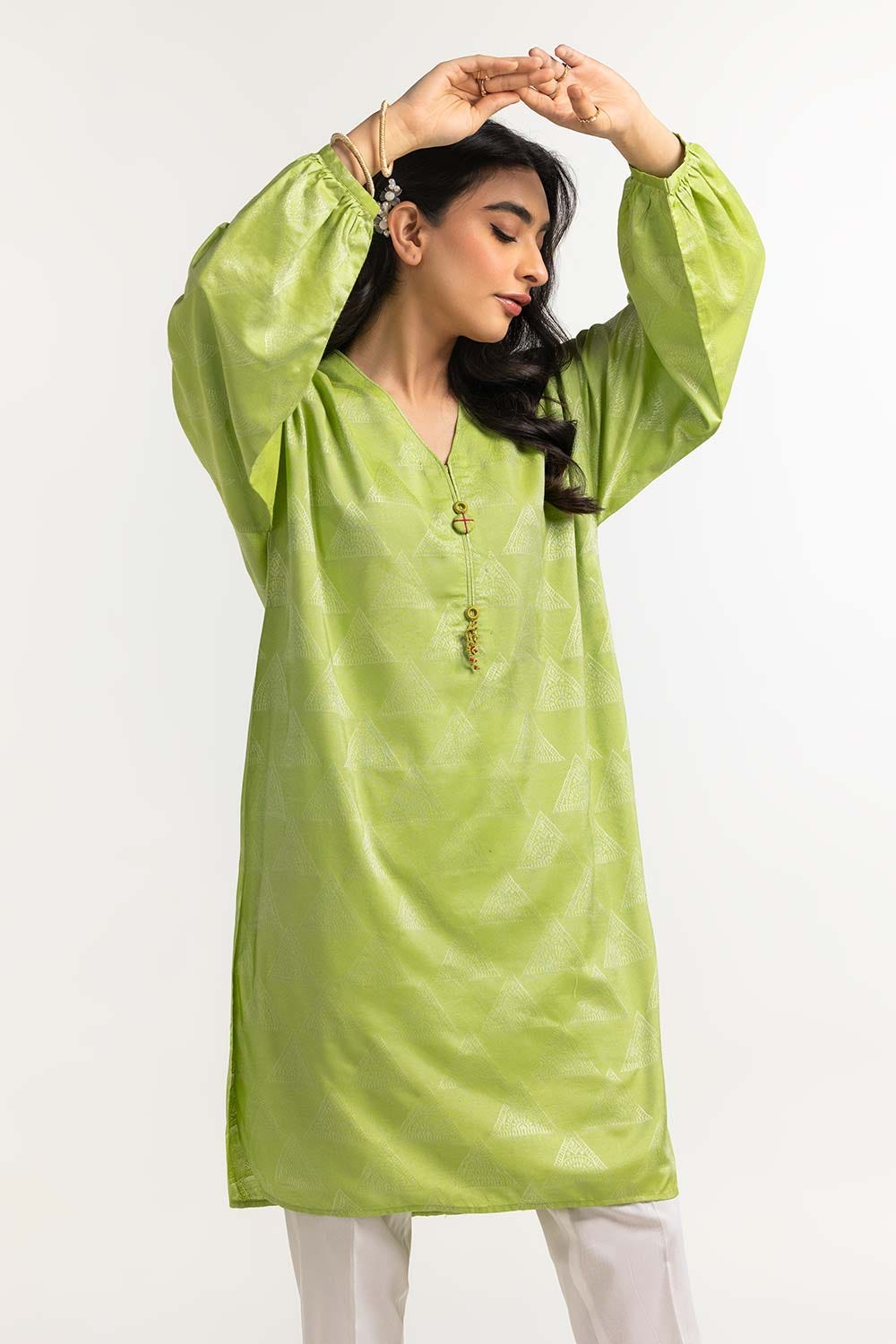 Dyed Self Jacquard Embelished Shirt
