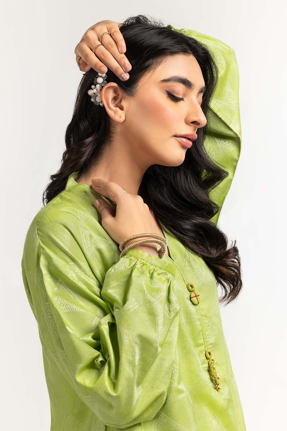 Dyed Self Jacquard Embelished Shirt