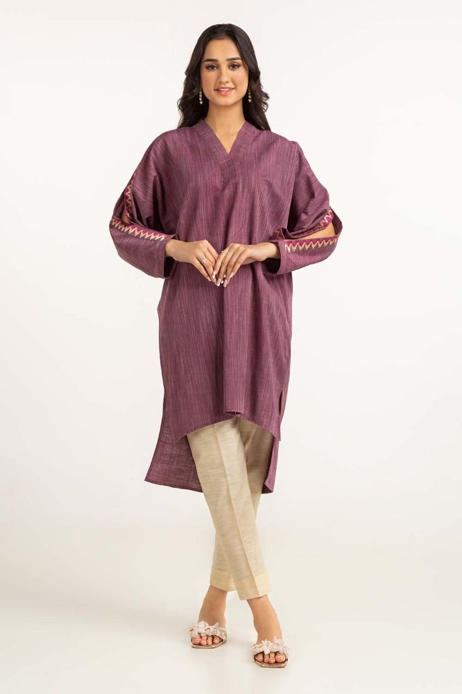 Dyed Yarn Cotton Embroidered Shirt