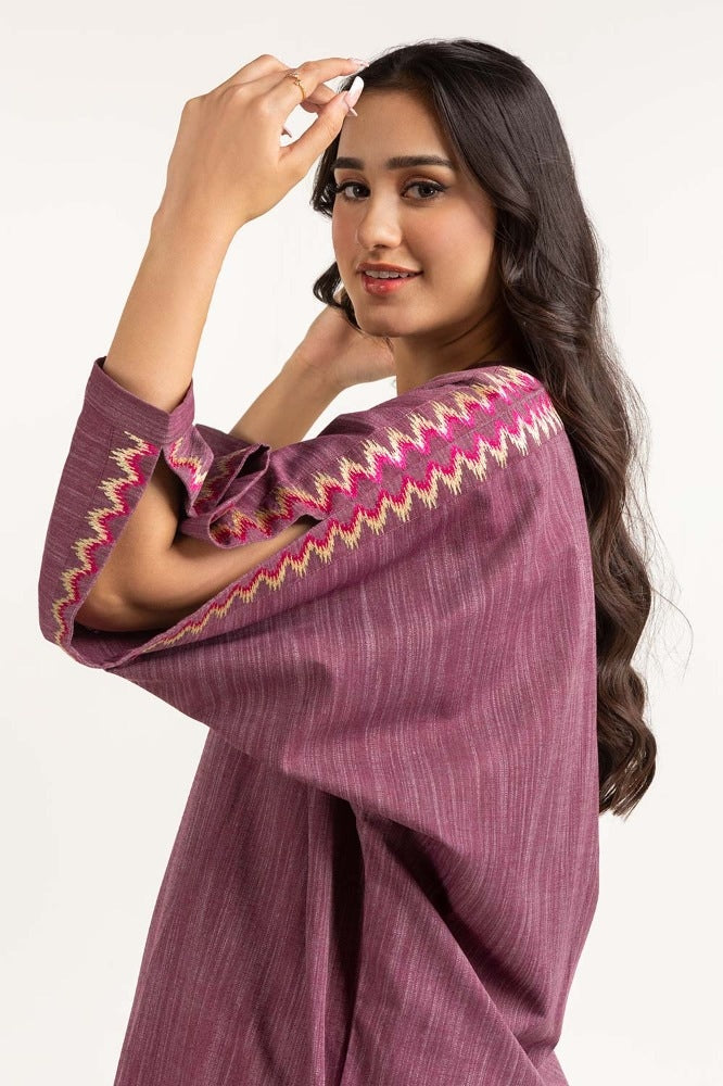 Dyed Yarn Cotton Embroidered Shirt