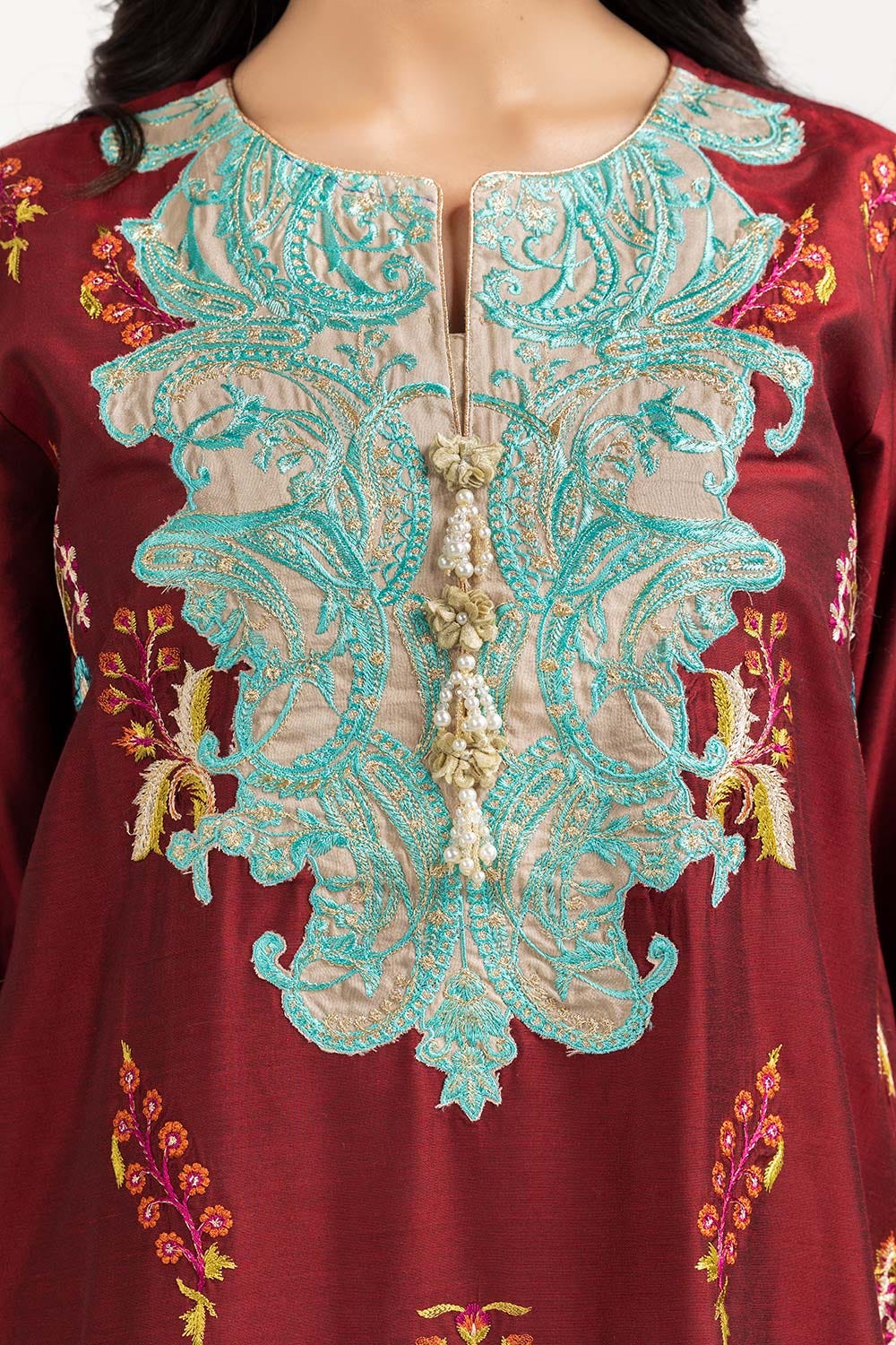 Luxury Pret Dyed Cotton silk Embroidered Kurti With Trouser