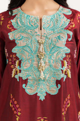 Luxury Pret Dyed Cotton silk Embroidered Kurti With Trouser
