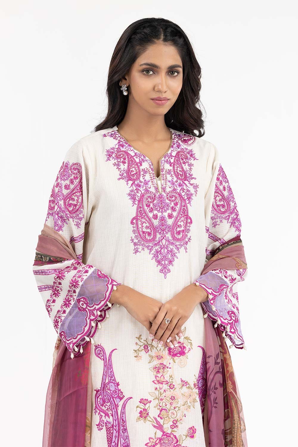 Luxury Pret Dobby Embroidered Shirt Tissue Silk Dupatta