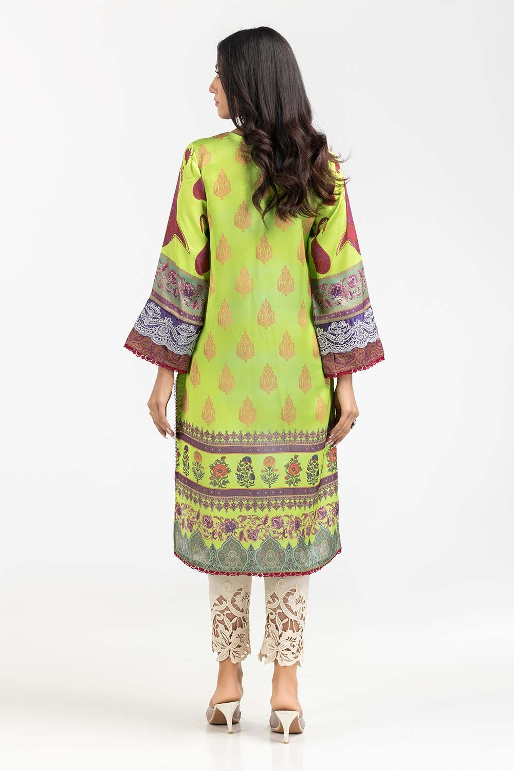 Luxury Pret Printed Charmeuse silk Embroidered Kurti
