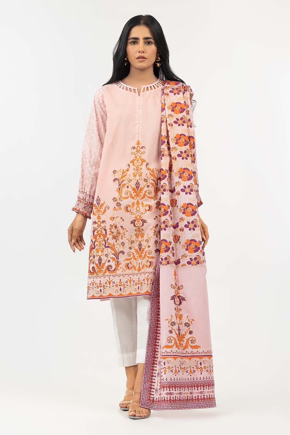 Screen Printed Cambric Shirt with Lawn Dupatta