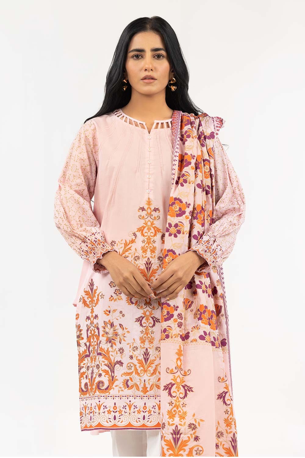 Screen Printed Cambric Shirt with Lawn Dupatta