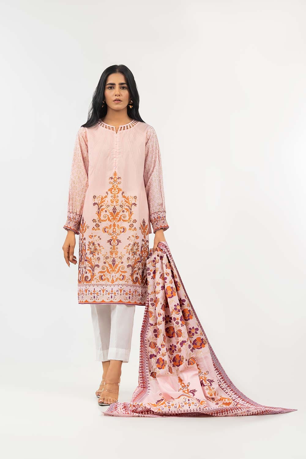 Screen Printed Cambric Shirt with Lawn Dupatta