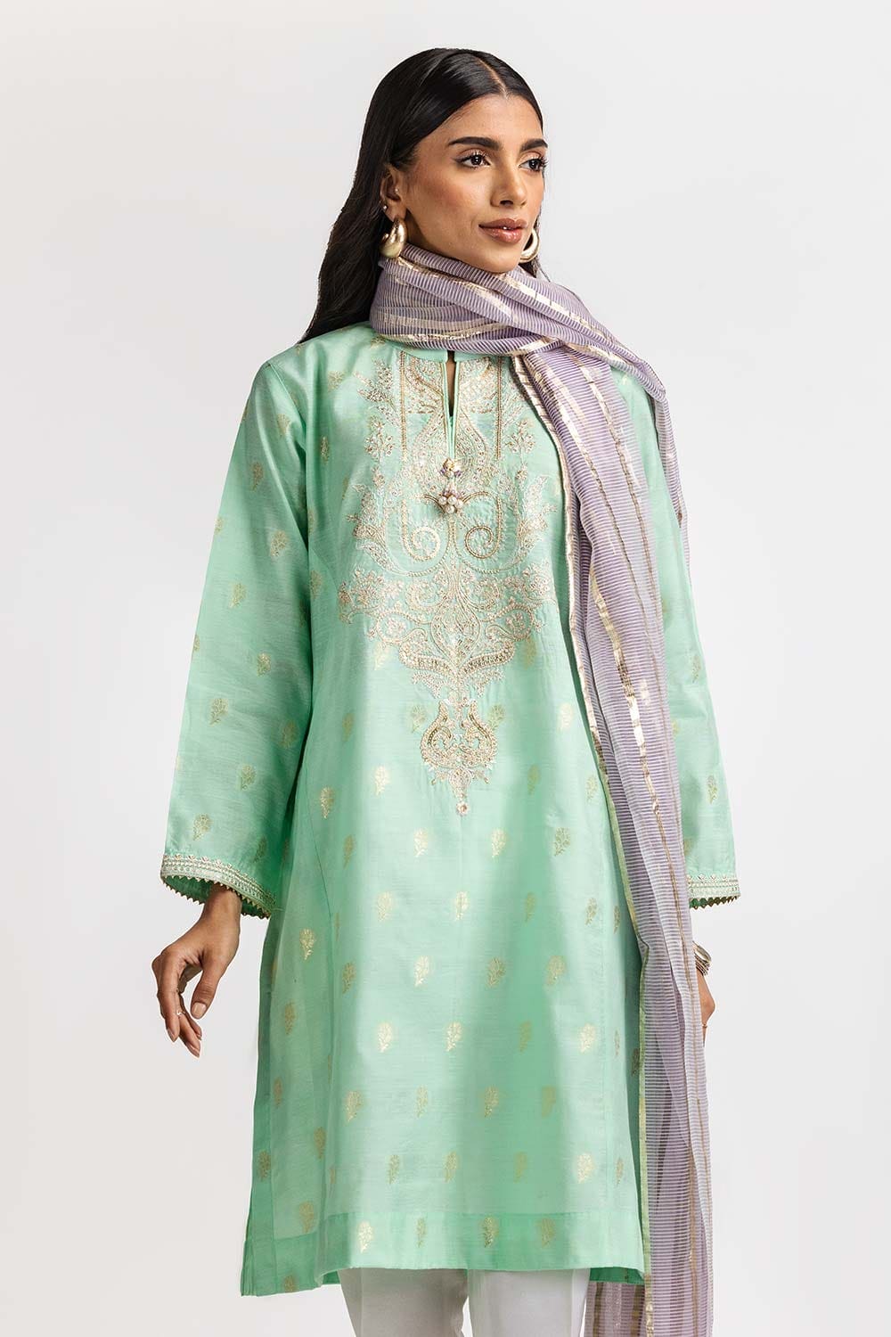 Dyed Jacquard Embroidered Shirt