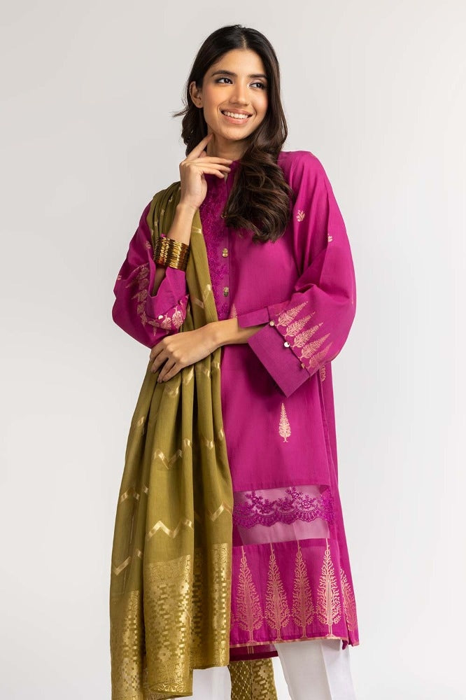 Dyed Jacquard Shirt With Dupatta