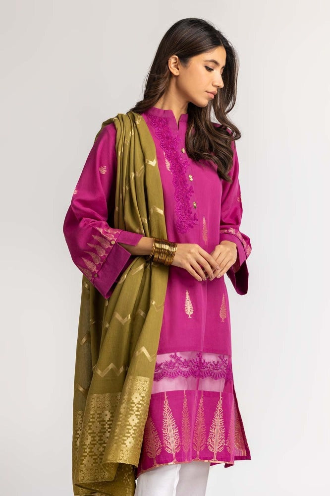 Dyed Jacquard Shirt With Dupatta