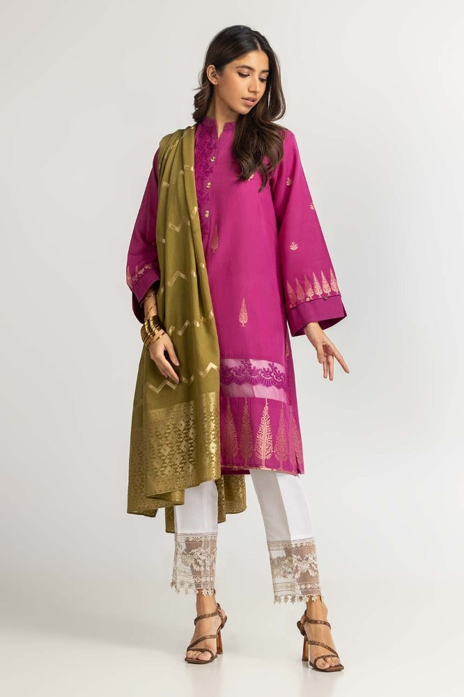 Dyed Jacquard Shirt With Dupatta