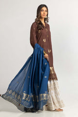 Dyed Jacquard Embellished Shirt With Dupatta