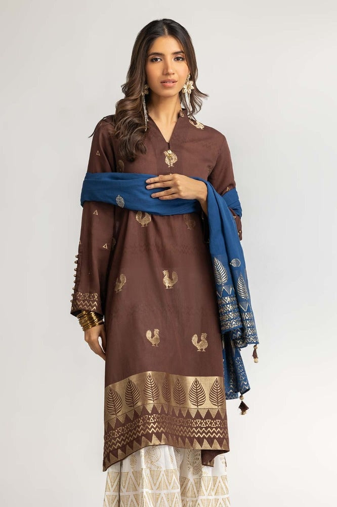 Dyed Jacquard Embellished Shirt With Dupatta
