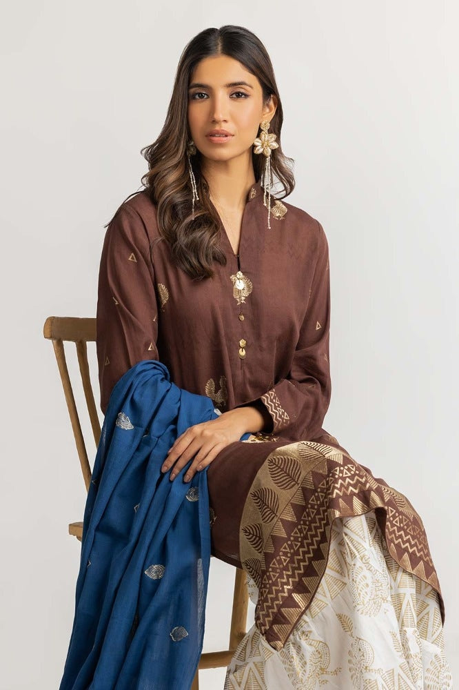 Dyed Jacquard Embellished Shirt With Dupatta