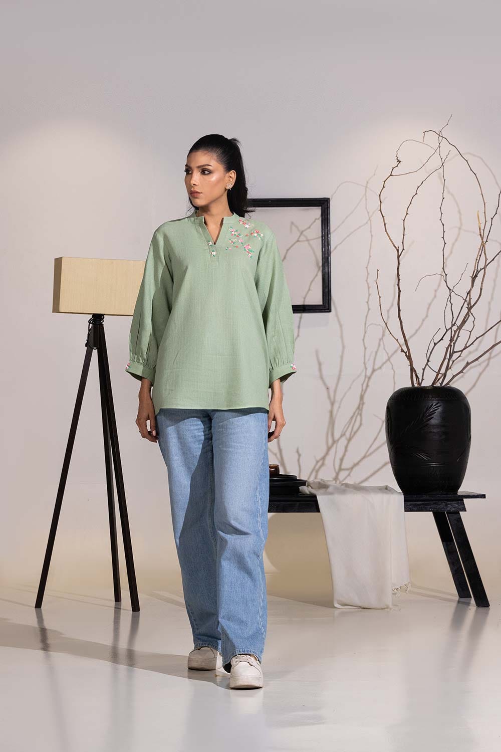 Dobby Jute Embroidered Tunic