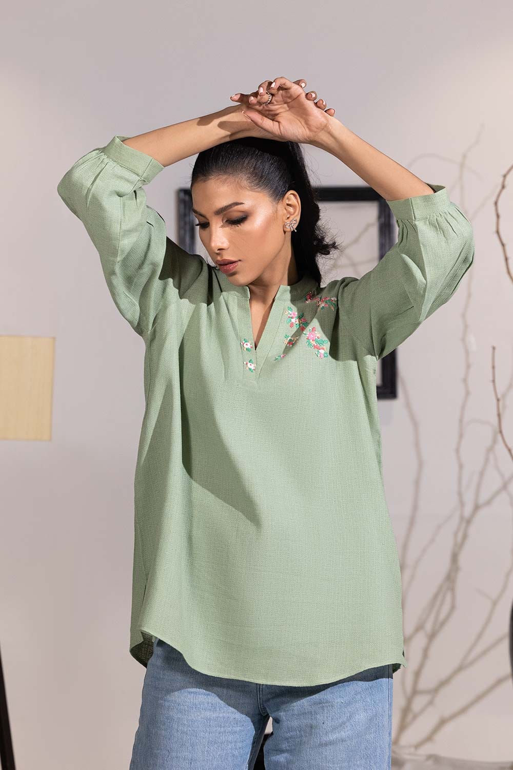 Dobby Jute Embroidered Tunic