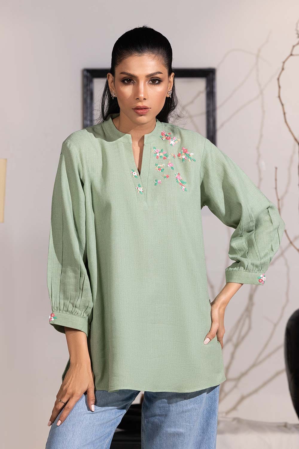 Dobby Jute Embroidered Tunic