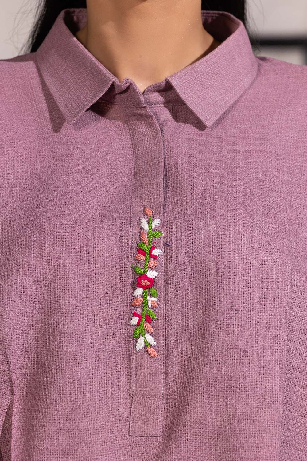 Dobby Jute Embroidered Drop Shoulder Tunic
