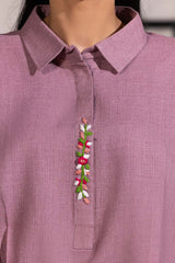 Dobby Jute Embroidered Drop Shoulder Tunic