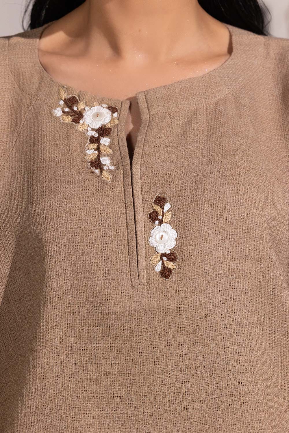 Dobby Jute Embroidered Drop Shoulder Tunic