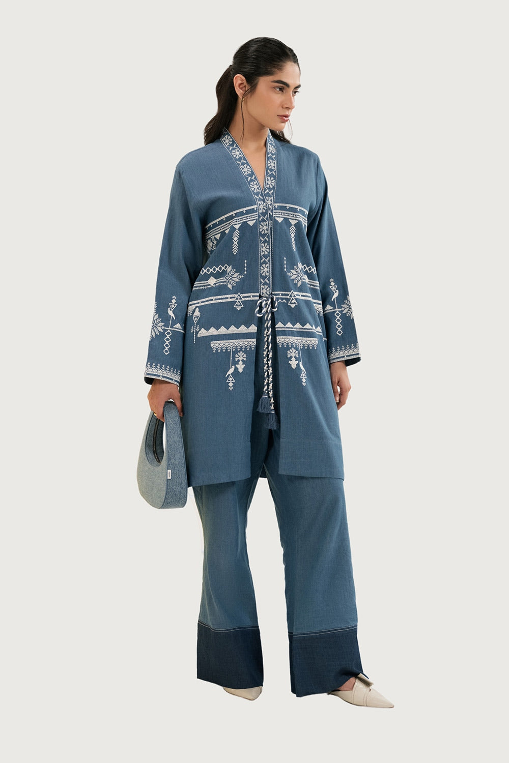 Denim Embroidered Open Shirt