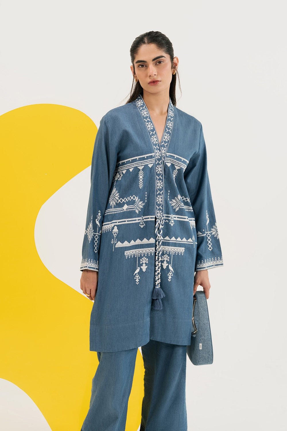 Denim Embroidered Open Shirt