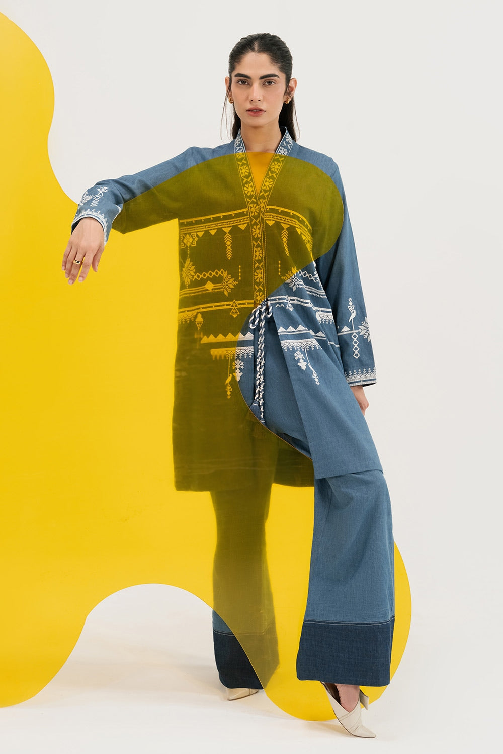 Denim Embroidered Open Shirt