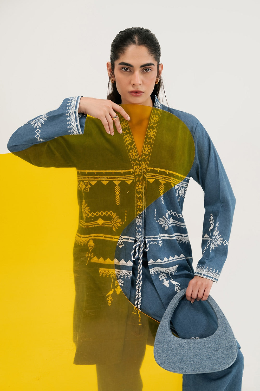 Denim Embroidered Open Shirt