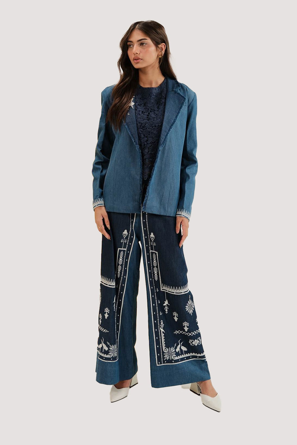 Denim Embroidered Coat